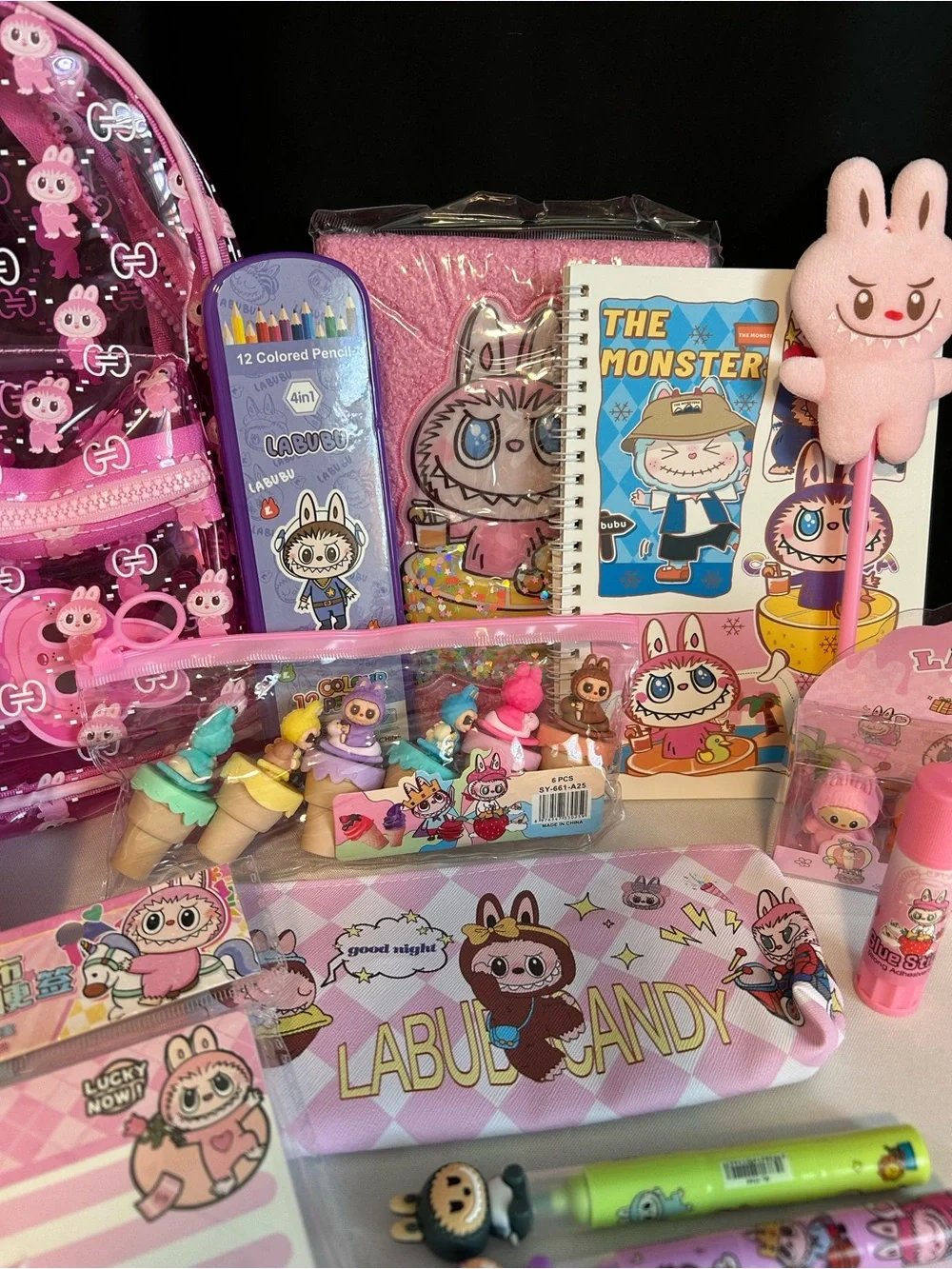 Labubu Pink Kids Backpack and Stationery Set